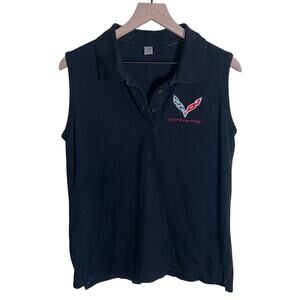 VNTG CORVETTE sleeveless collared embroidered polo L